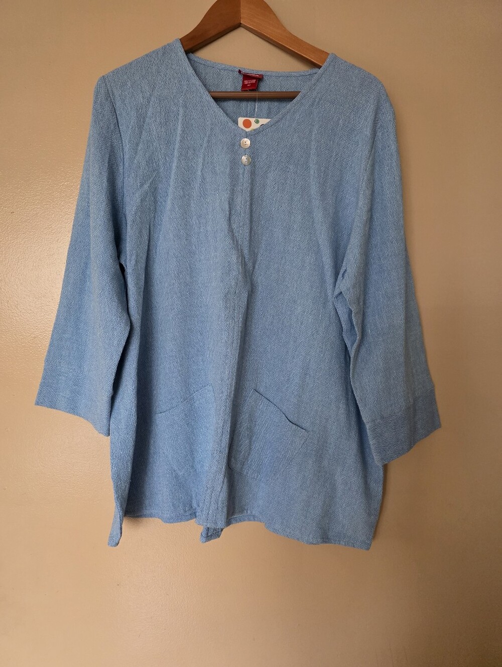 Toofan Sky Blue Cotton Tunic Top 2X Lagenlook Artsy Boho Earthy Minimalist